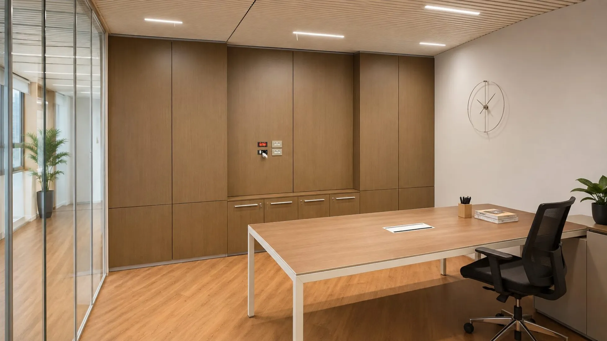 Ufficio con pareti attrezzate in legno